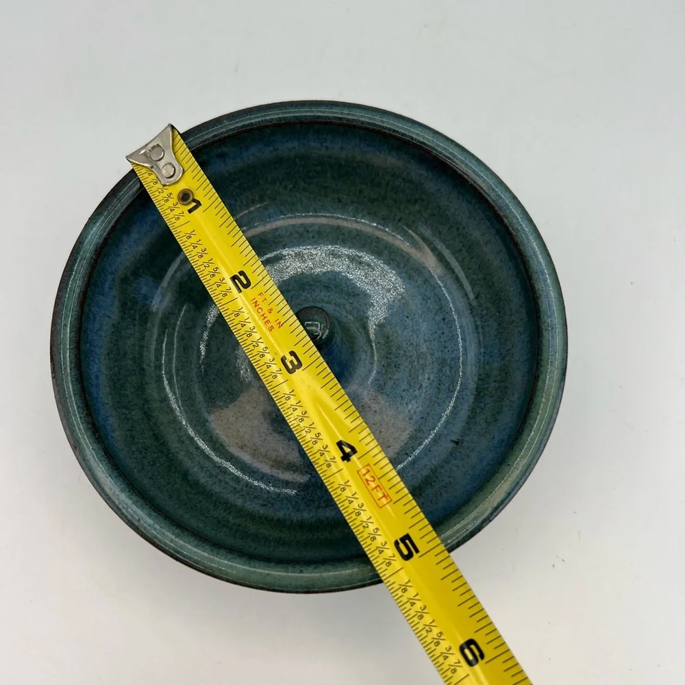 Artist Studio Pottery Bowl Apple Baker Dish Artist Signed Blue/Green Glaze